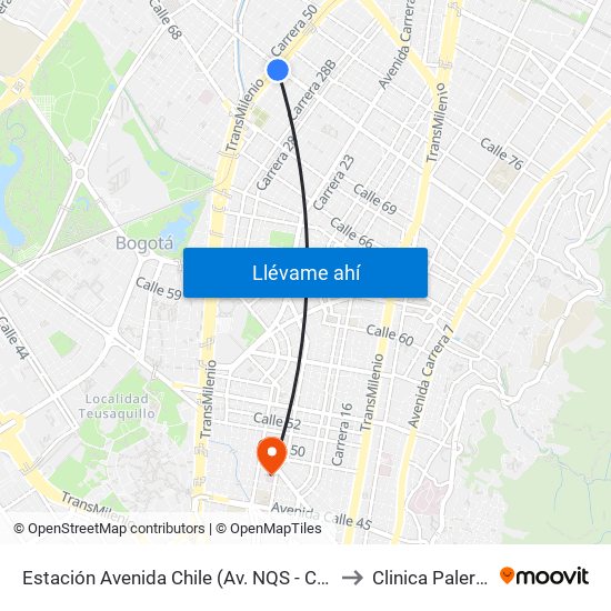 Estación Avenida Chile (Av. NQS - Cl 71c) to Clinica Palermo map