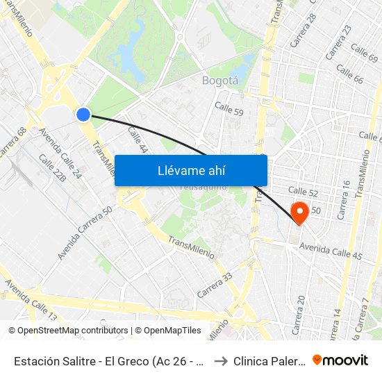 Estación Salitre - El Greco (Ac 26 - Ak 68) to Clinica Palermo map