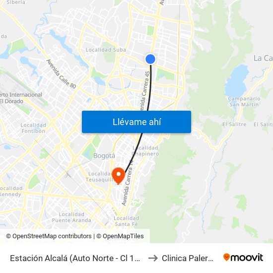 Estación Alcalá (Auto Norte - Cl 136) to Clinica Palermo map