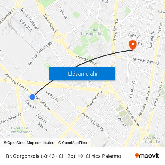 Br. Gorgonzola (Kr 43 - Cl 12b) to Clinica Palermo map