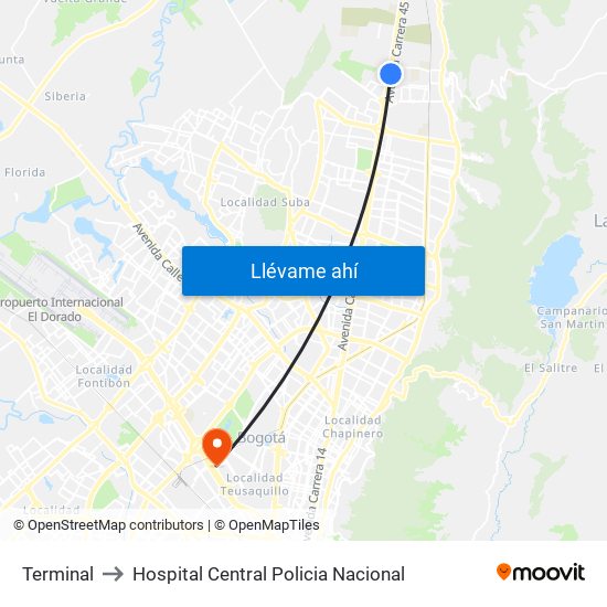 Terminal to Hospital Central Policia Nacional map