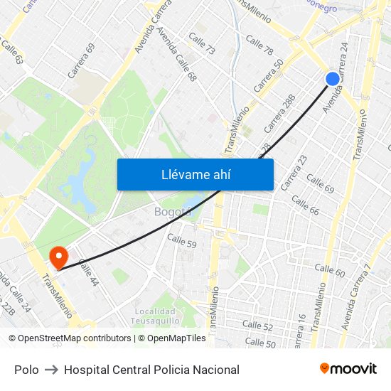 Polo to Hospital Central Policia Nacional map