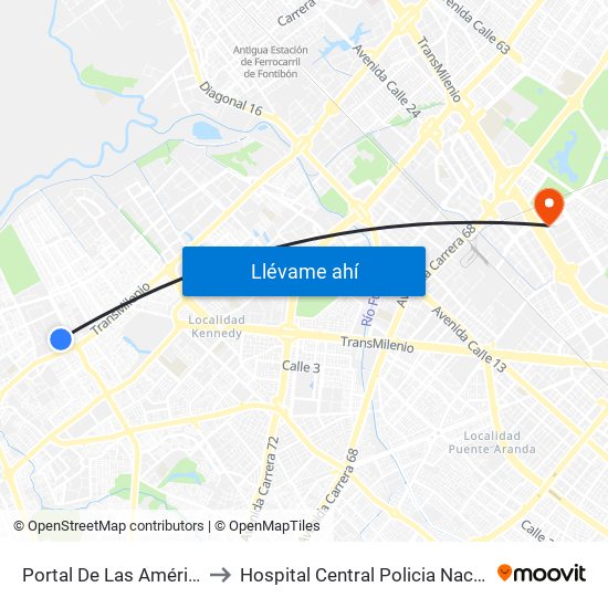 Portal De Las Américas to Hospital Central Policia Nacional map