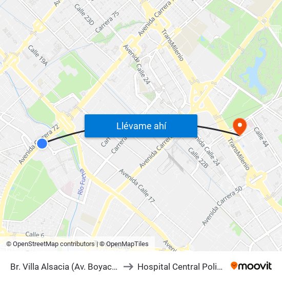 Br. Villa Alsacia (Av. Boyacá - Cl 12a) (A) to Hospital Central Policia Nacional map