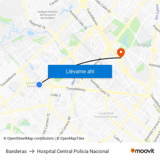 Banderas to Hospital Central Policia Nacional map