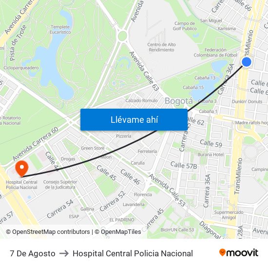 7 De Agosto to Hospital Central Policia Nacional map