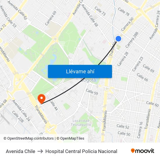 Avenida Chile to Hospital Central Policia Nacional map