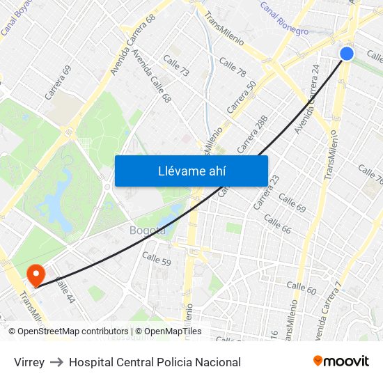 Virrey to Hospital Central Policia Nacional map