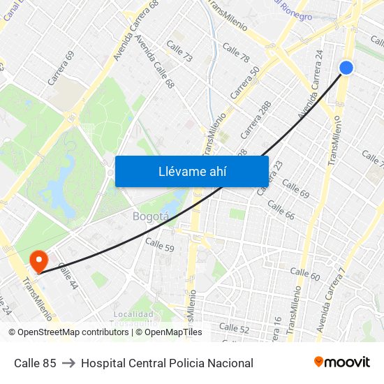 Calle 85 to Hospital Central Policia Nacional map