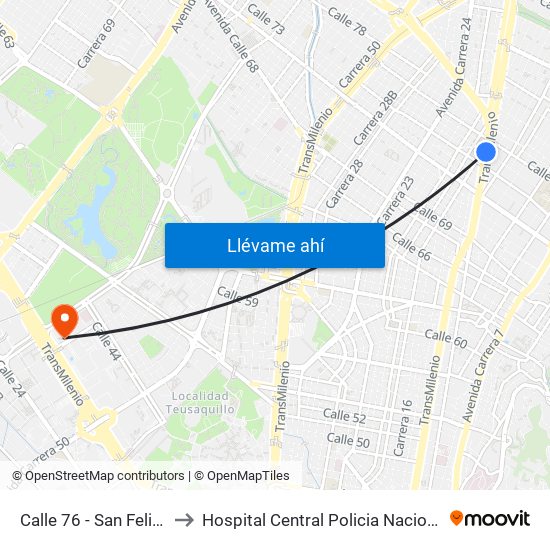 Calle 76 - San Felipe to Hospital Central Policia Nacional map