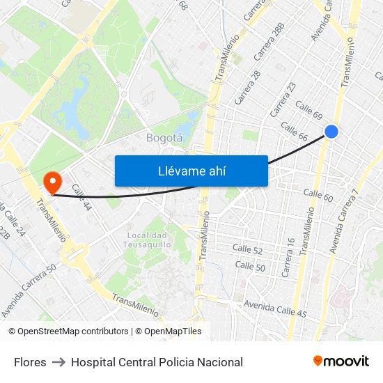 Flores to Hospital Central Policia Nacional map