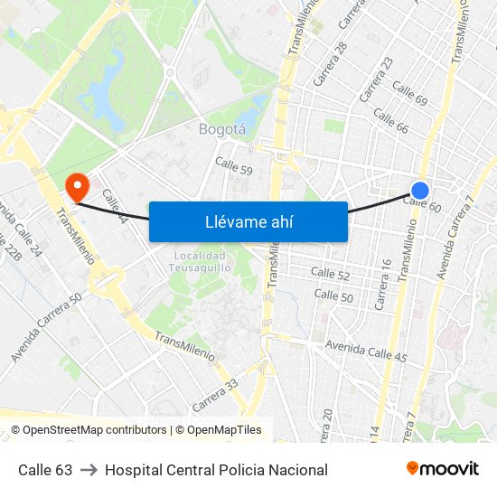 Calle 63 to Hospital Central Policia Nacional map