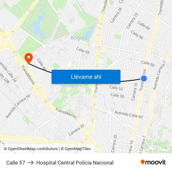 Calle 57 to Hospital Central Policia Nacional map