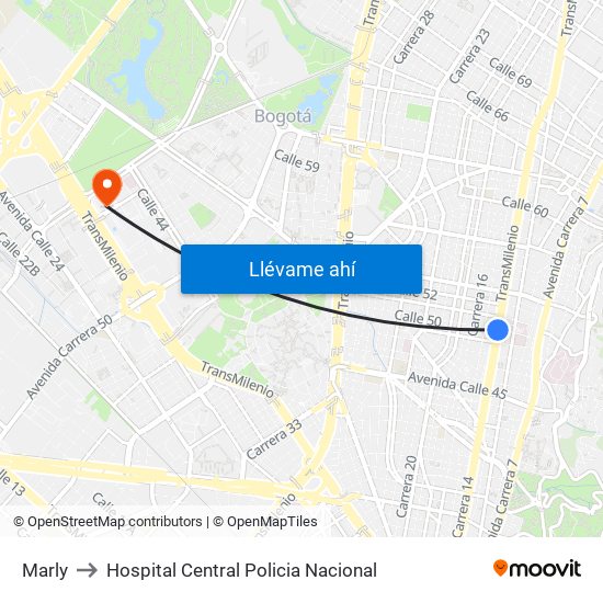 Marly to Hospital Central Policia Nacional map