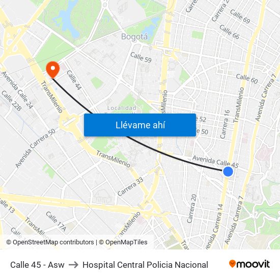Calle 45 - Asw to Hospital Central Policia Nacional map