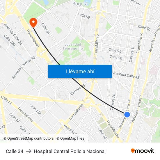 Calle 34 to Hospital Central Policia Nacional map