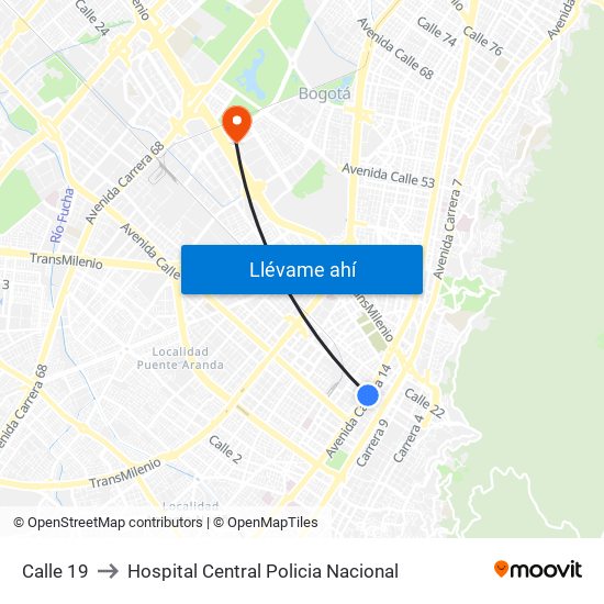 Calle 19 to Hospital Central Policia Nacional map