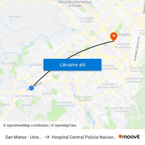 San Mateo - Unisur to Hospital Central Policia Nacional map