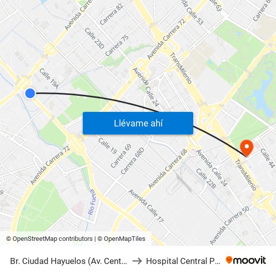 Br. Ciudad Hayuelos (Av. Centenario - Av. C. De Cali) to Hospital Central Policia Nacional map