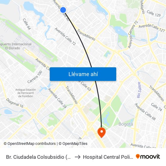 Br. Ciudadela Colsubsidio (Ac 80 - Kr 112a) to Hospital Central Policia Nacional map