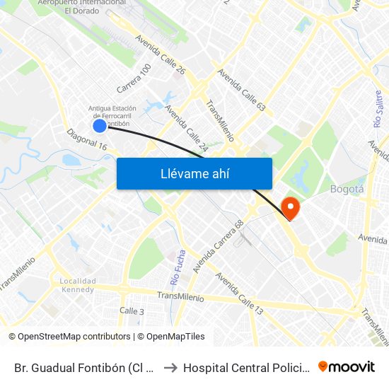 Br. Guadual Fontibón (Cl 17 - Kr 96h) to Hospital Central Policia Nacional map
