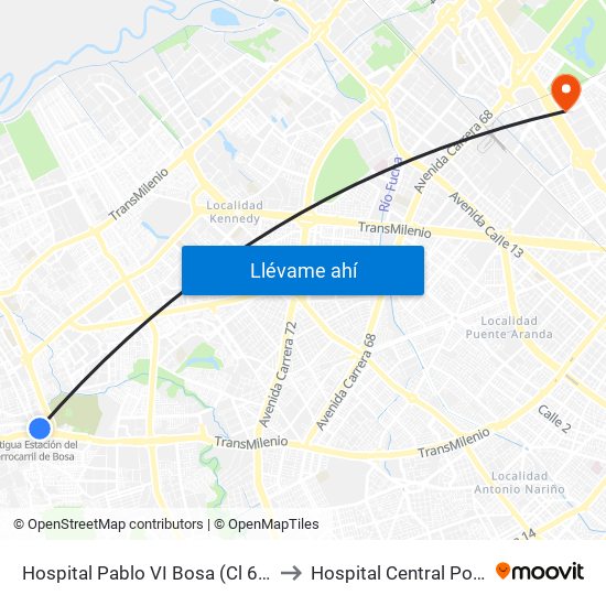 Hospital Pablo VI Bosa (Cl 63 Sur - Kr 77g) (A) to Hospital Central Policia Nacional map