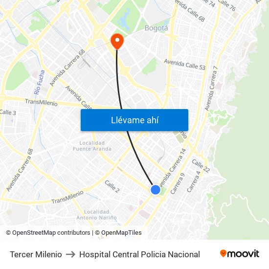 Tercer Milenio to Hospital Central Policia Nacional map