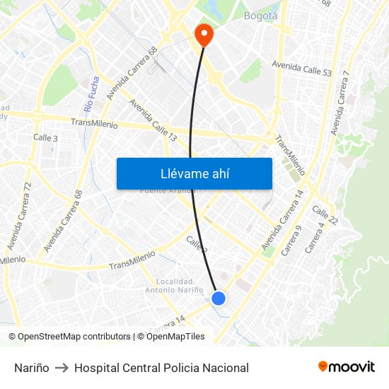 Nariño to Hospital Central Policia Nacional map