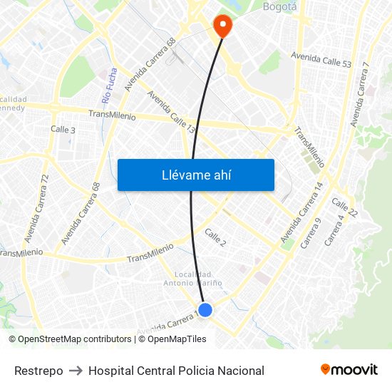 Restrepo to Hospital Central Policia Nacional map