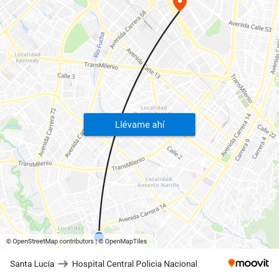 Santa Lucía to Hospital Central Policia Nacional map