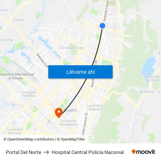 Portal Del Norte to Hospital Central Policia Nacional map