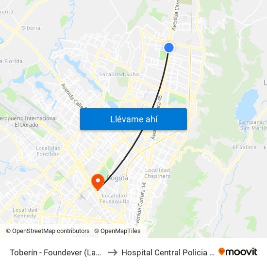 Toberín - Foundever (Lado Norte) to Hospital Central Policia Nacional map