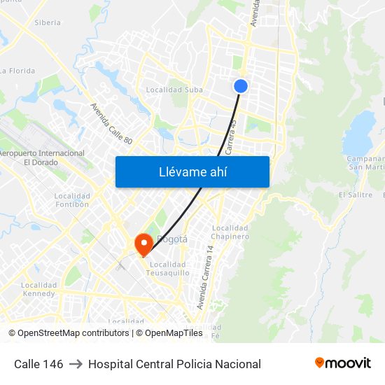 Calle 146 to Hospital Central Policia Nacional map
