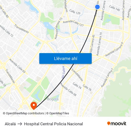 Alcalá to Hospital Central Policia Nacional map