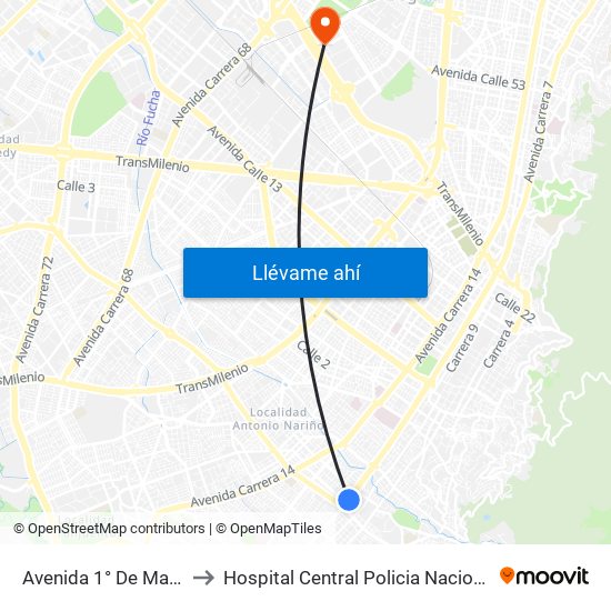 Avenida 1° De Mayo to Hospital Central Policia Nacional map