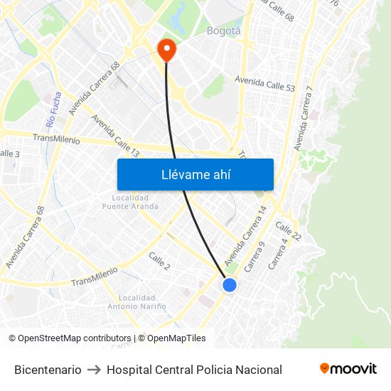 Bicentenario to Hospital Central Policia Nacional map