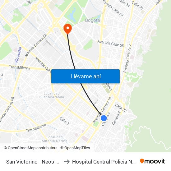 San Victorino - Neos Centro to Hospital Central Policia Nacional map