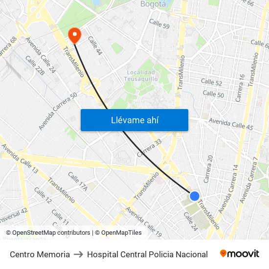 Centro Memoria to Hospital Central Policia Nacional map