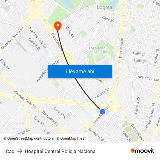 Cad to Hospital Central Policia Nacional map
