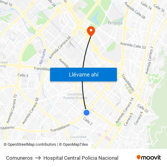 Comuneros to Hospital Central Policia Nacional map