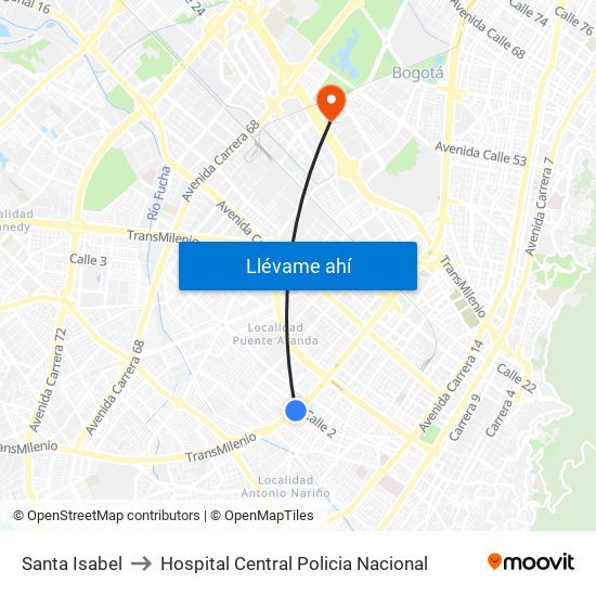 Santa Isabel to Hospital Central Policia Nacional map