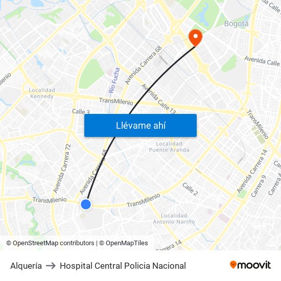 Alquería to Hospital Central Policia Nacional map