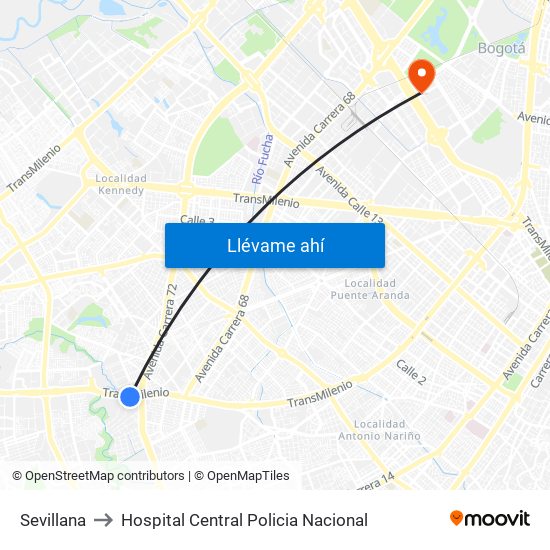 Sevillana to Hospital Central Policia Nacional map