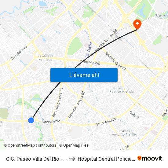 C.C. Paseo Villa Del Río - Madelena to Hospital Central Policia Nacional map