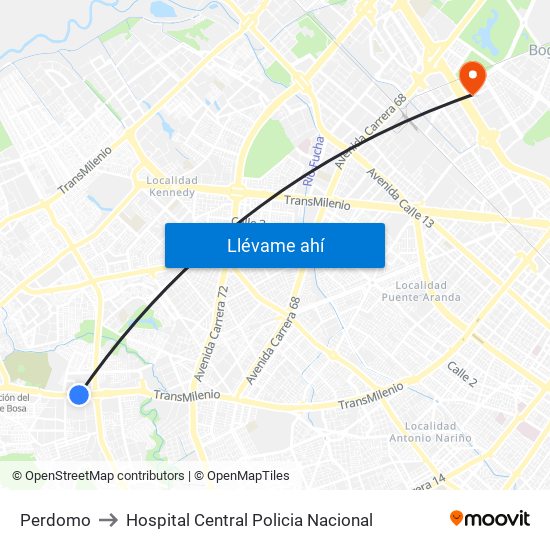 Perdomo to Hospital Central Policia Nacional map