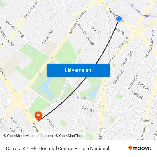 Carrera 47 to Hospital Central Policia Nacional map