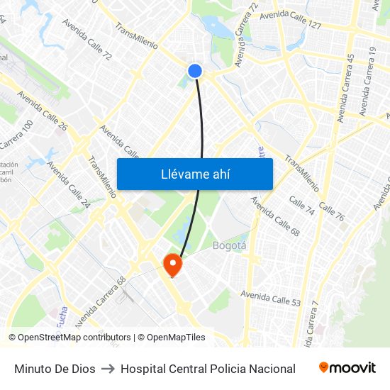 Minuto De Dios to Hospital Central Policia Nacional map