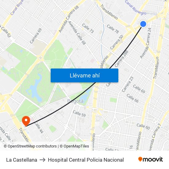 La Castellana to Hospital Central Policia Nacional map