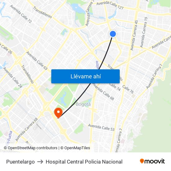 Puentelargo to Hospital Central Policia Nacional map