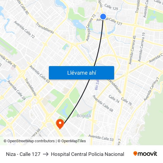 Niza - Calle 127 to Hospital Central Policia Nacional map